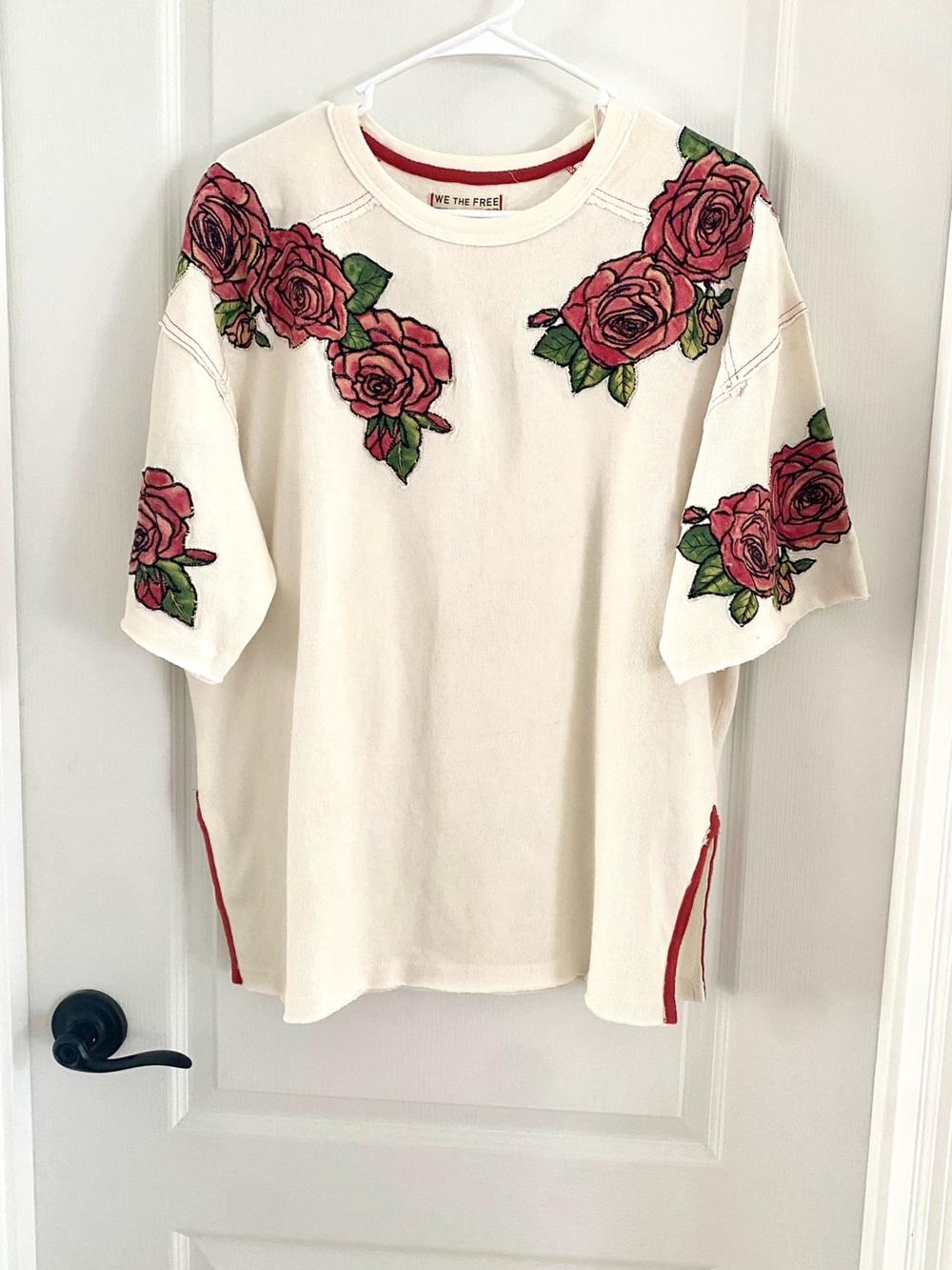 NWT Free People We The Free Edge of Glory Tee XS Floral Applique Oversized Top